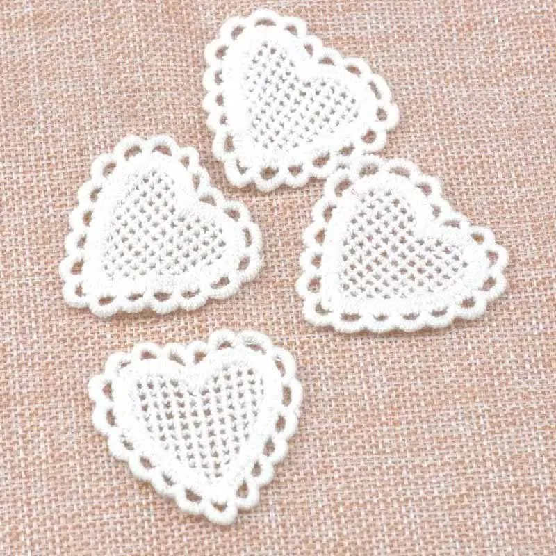 20pcs/lot Cotton Heart Lace Applique Trim For Garment Accessories Decoration Sew On Guipure Lace Fabric CP1555
