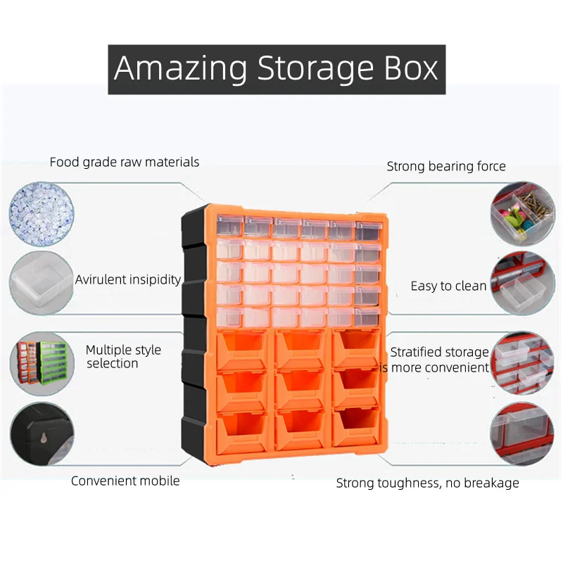 Tool Box Drawer Type Plastic Organizer Boxes Wall-mounted Toolbox For Mechanics Screw Empty Suitcase Tools Storage Box Container