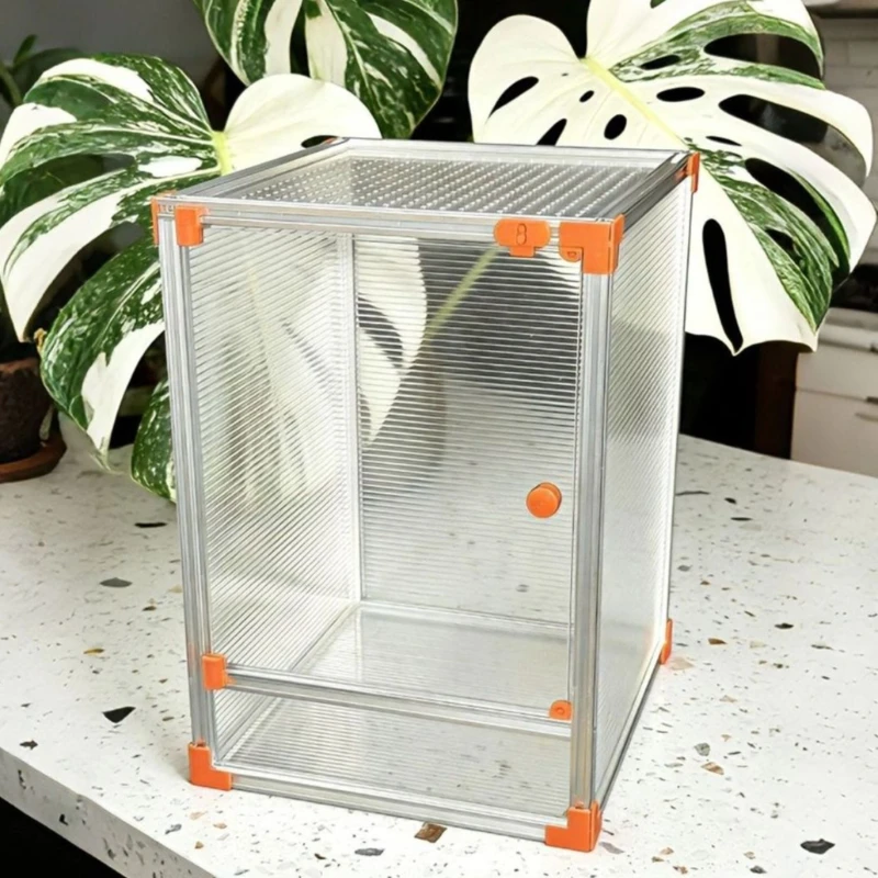 Acrylic Reptile Terrarium Transparent Anti-Escape Crested Gecko Breeding Cage Breathable Lizard House Reptiles Habitat Kennel