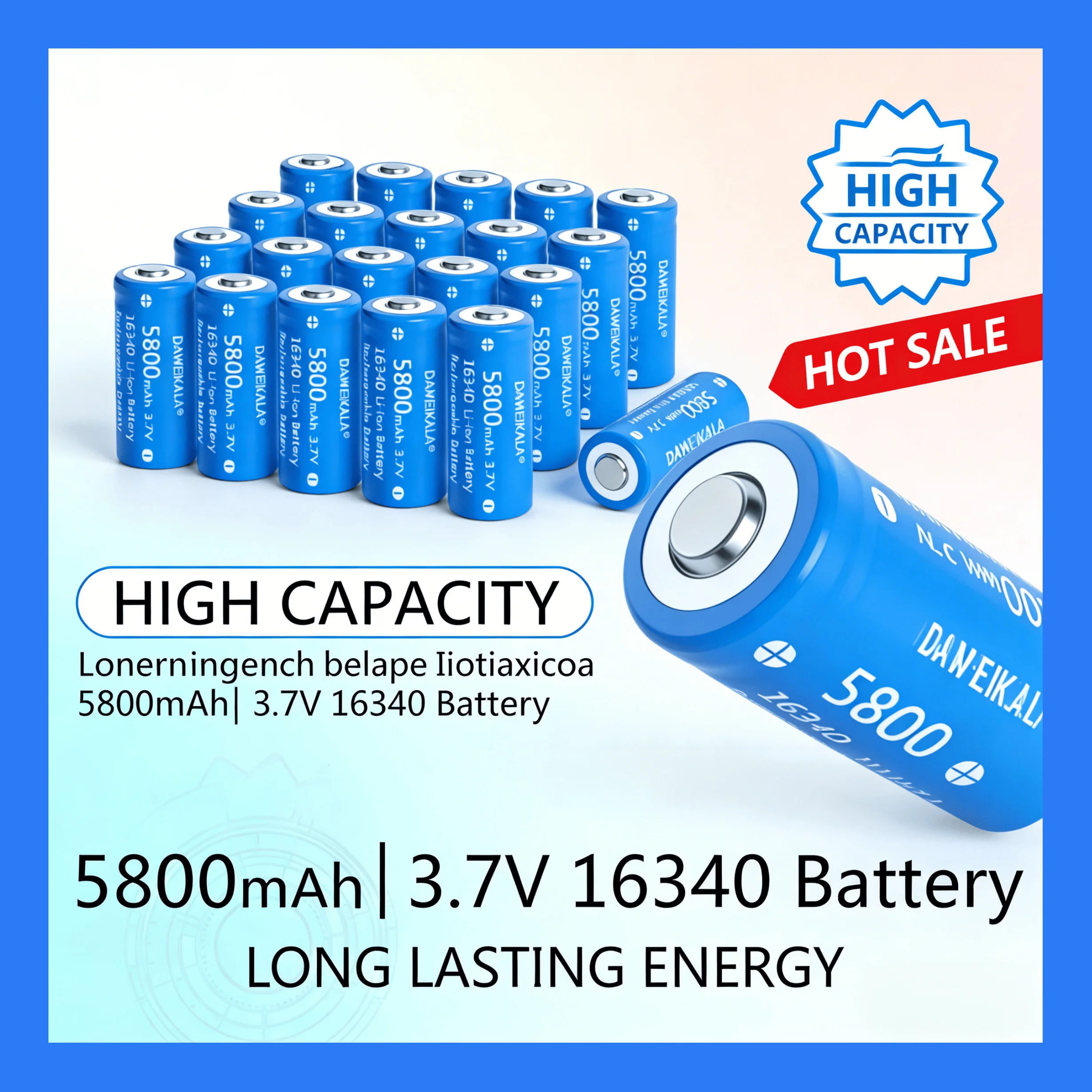 

New 3.7V 5800mAh 16340 Lithium Battery CR123A Rechargeable Li-ion Batteries 3.7V CR123 for Laser Pen LED Flashlight Cell