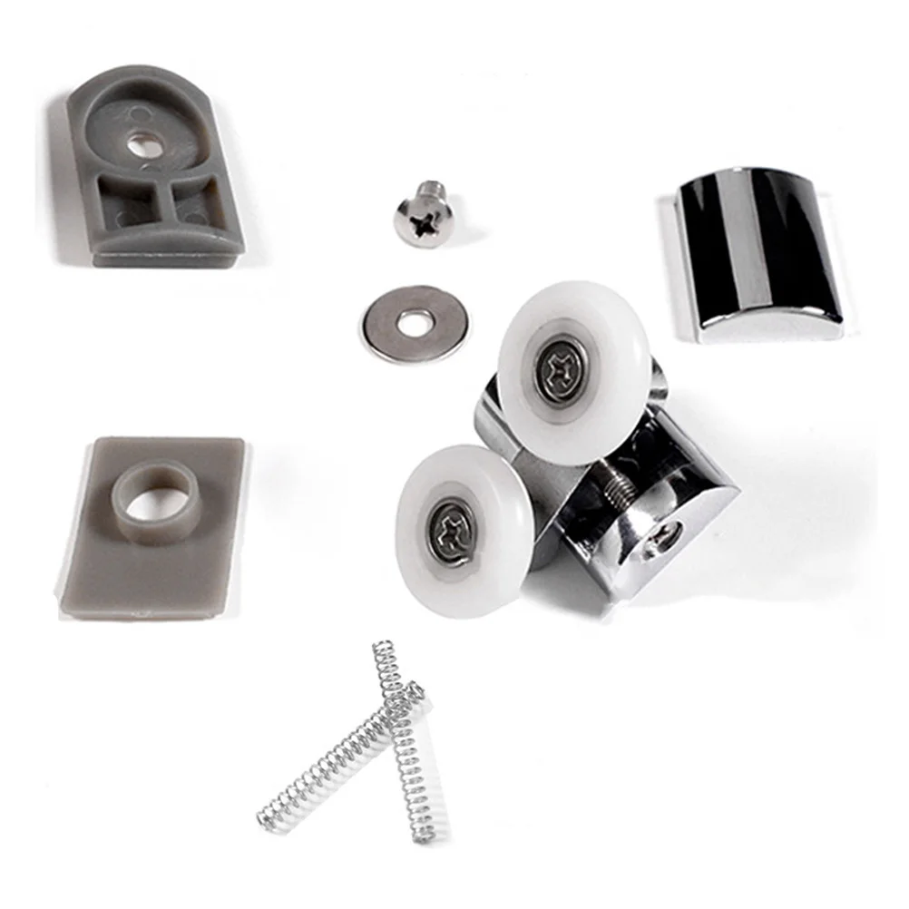 

4pcs Stainless Steel Swing Wheel Bathroom Durable Nylon Wheels Low Noise Screen Sliding Replacement Dual Wheel Fit Glass Shower