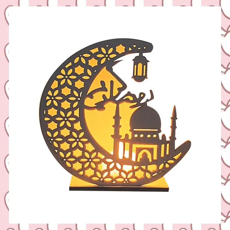 

HHTL Wooden Crafts Ornament Lamp Middle East Festival Eid Decorative Lamp Moon LED Decorative Lamps, B Durable Easy To Use