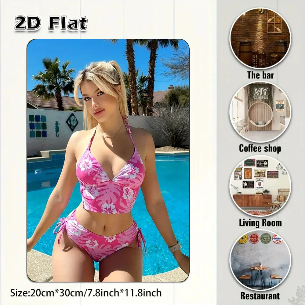 

Металлическая 2D-табличка TropicalTwist 8x12 дюймов с цветочным узором и изображением женщины в стиле бохо для декора стен пляжного бара, гаража
