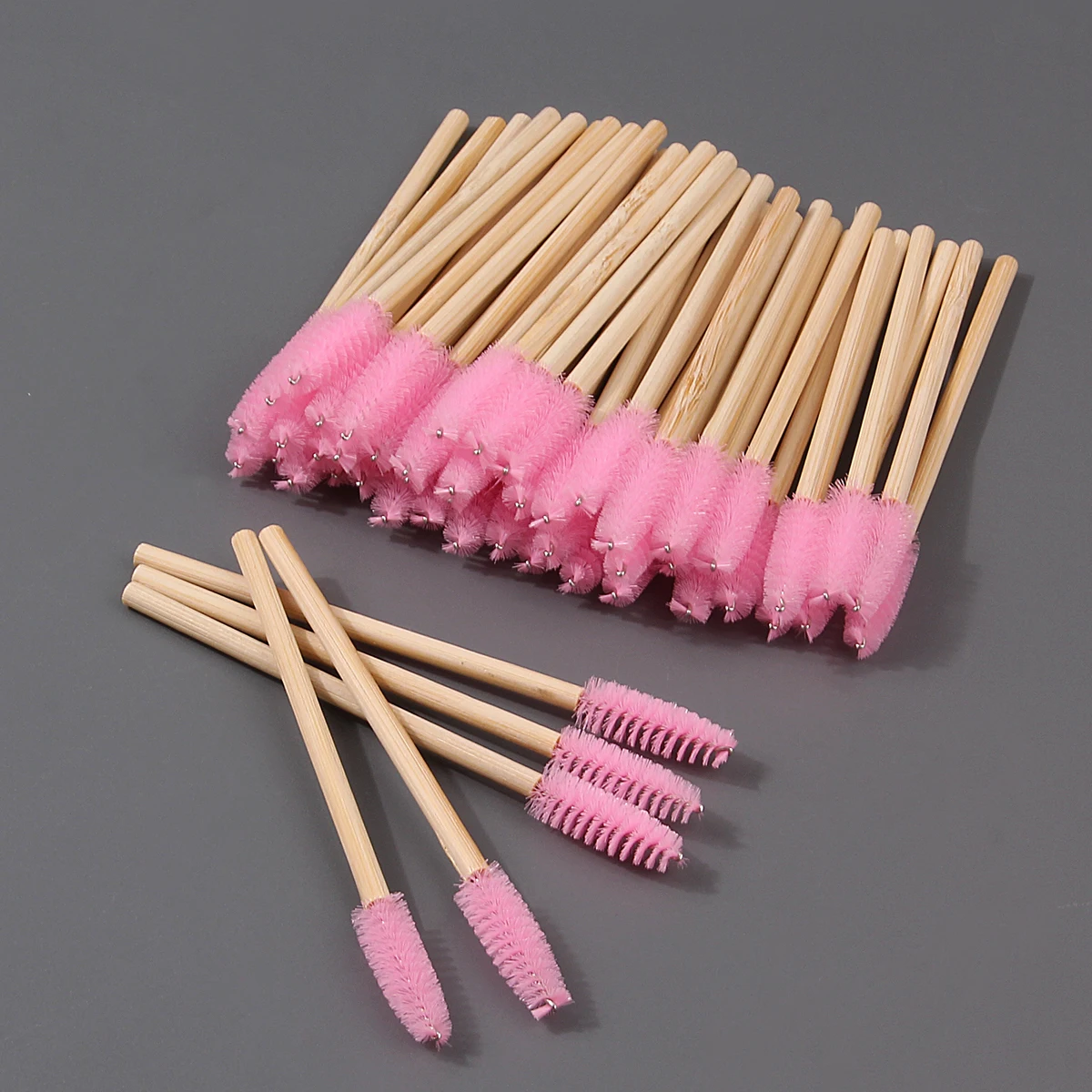 50PCS bamboo-handled mascara brush, spiral soft eyelash curl brush, eyebrow brush, flexible, beginner's beauty tool
