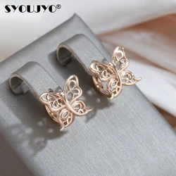 Luxury Butterfly Stud Earrings For Women SYOUJYO 585 Rose Gold Color Fine Jewelry Glossy Hollow Vintage Drop Earrings Gift