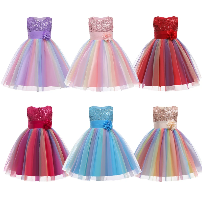 

New Sequins Girls Dress 2-10 Years Old Summer Mesh Fashion Sleeveless Cute Princess Baby Dress Birthday Party Gift Kids Clothes
