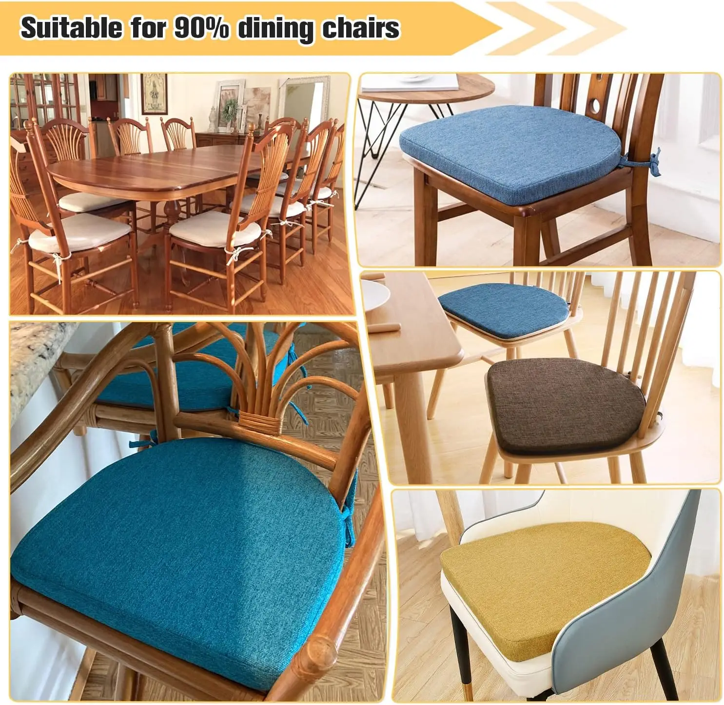 Dining Chair Seat Cushions with Removable Cover And Straps, Washable Cushions for Home Garden, Square Round Seat Pad for Kitchen