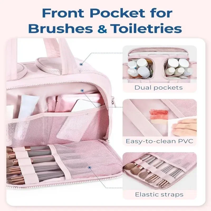 

Large Wide-Open Travel Makeup Bag Double Open Makeup Sorting Bag Dry And Wet Separation Portable Double Zipper Organizer