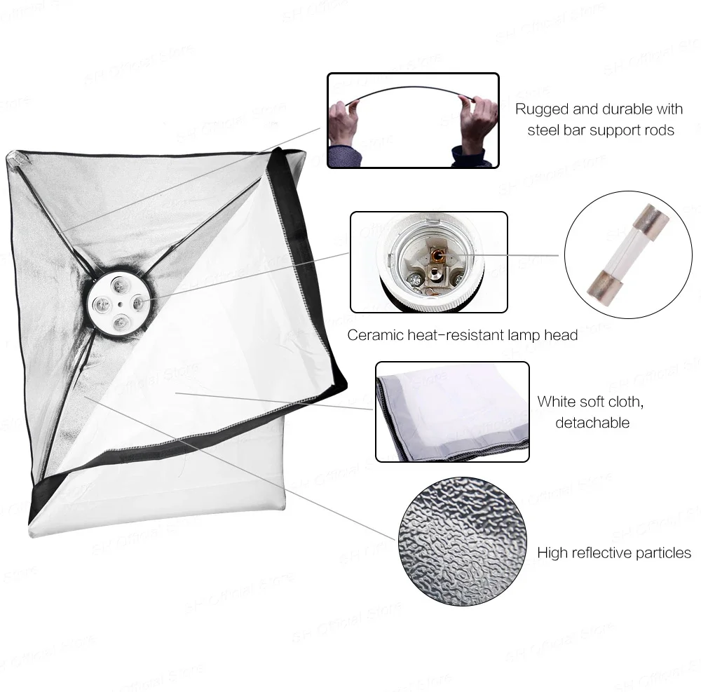 Sh 50x70セット4ランプソフトボックスキット (背景スタンド/布付き) 4ランプソフトボックスe27ベース写真スタジオキット撮影用