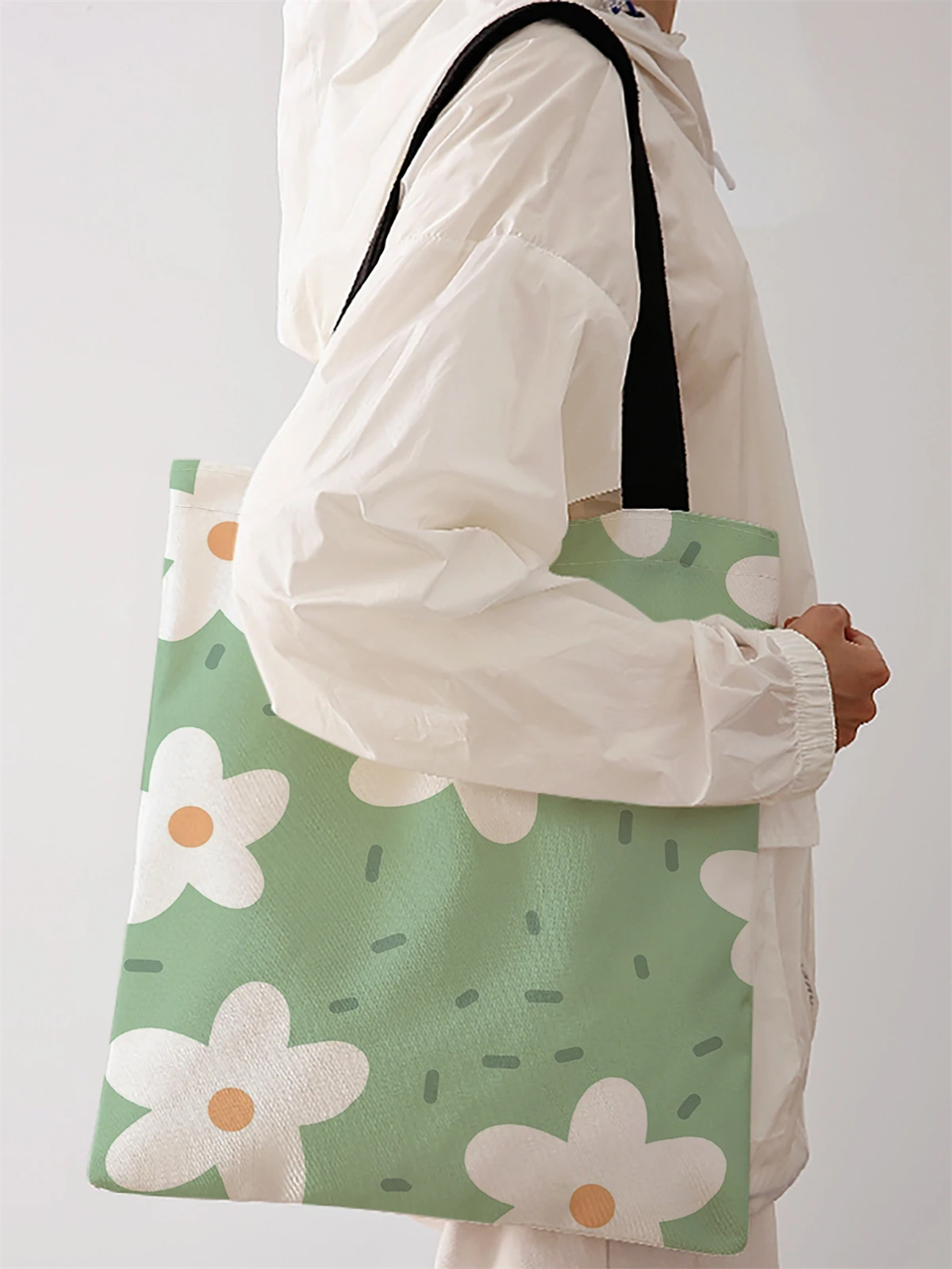 Flower Pattern Printed Casual Handbag, Reusable Fashionable Backpack, Multifunctional Handbag, Canvas Shopping Bag