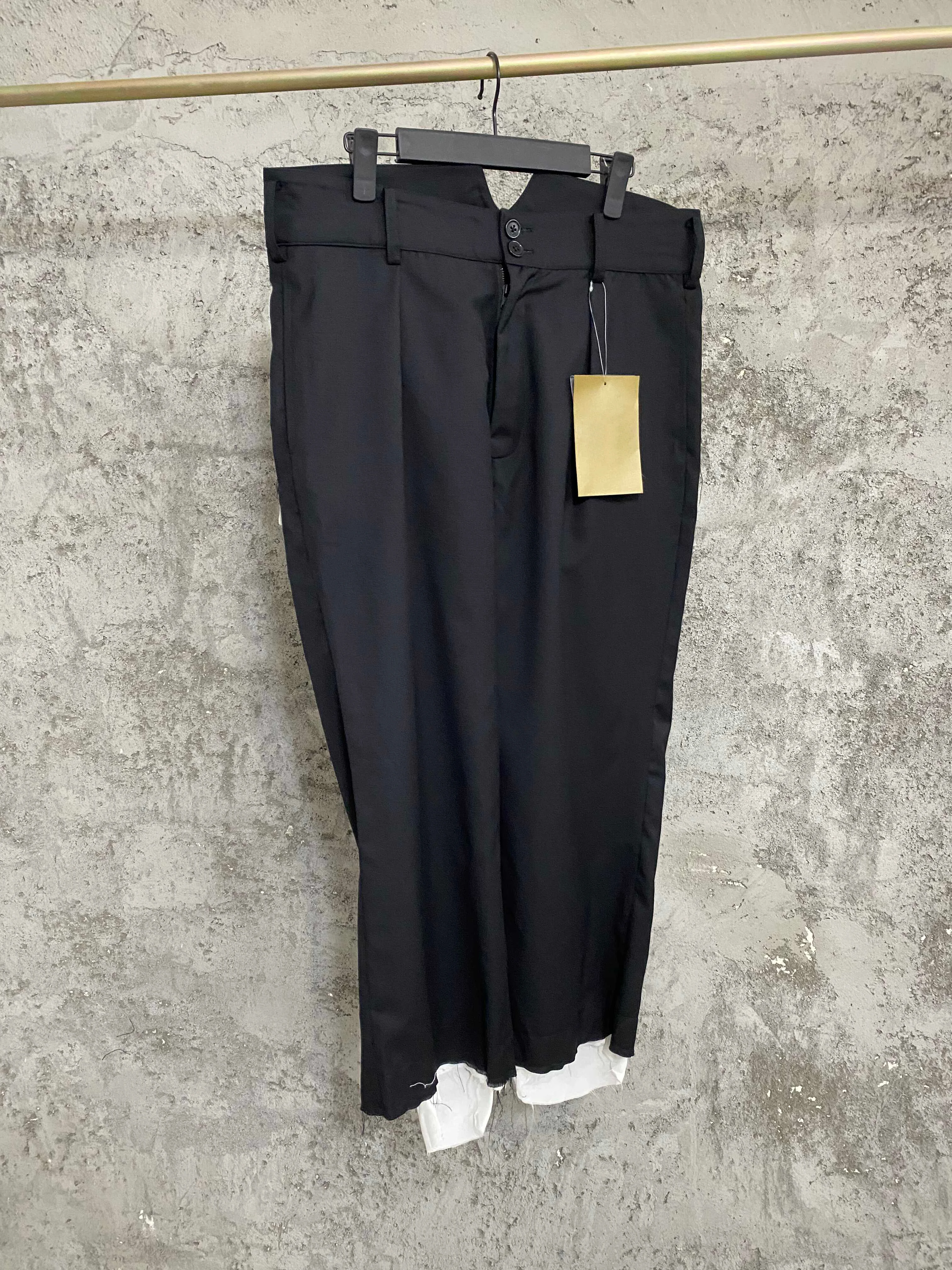 TOP-YAMAMOTO black and white double-layer straight-leg loose trousers with a design sense, minimalist blank space on the fringed