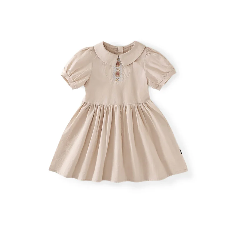 

Girls' Dress2025Spring and summer new style doll collar short-sleeve French-style pink embroidered dress for girls