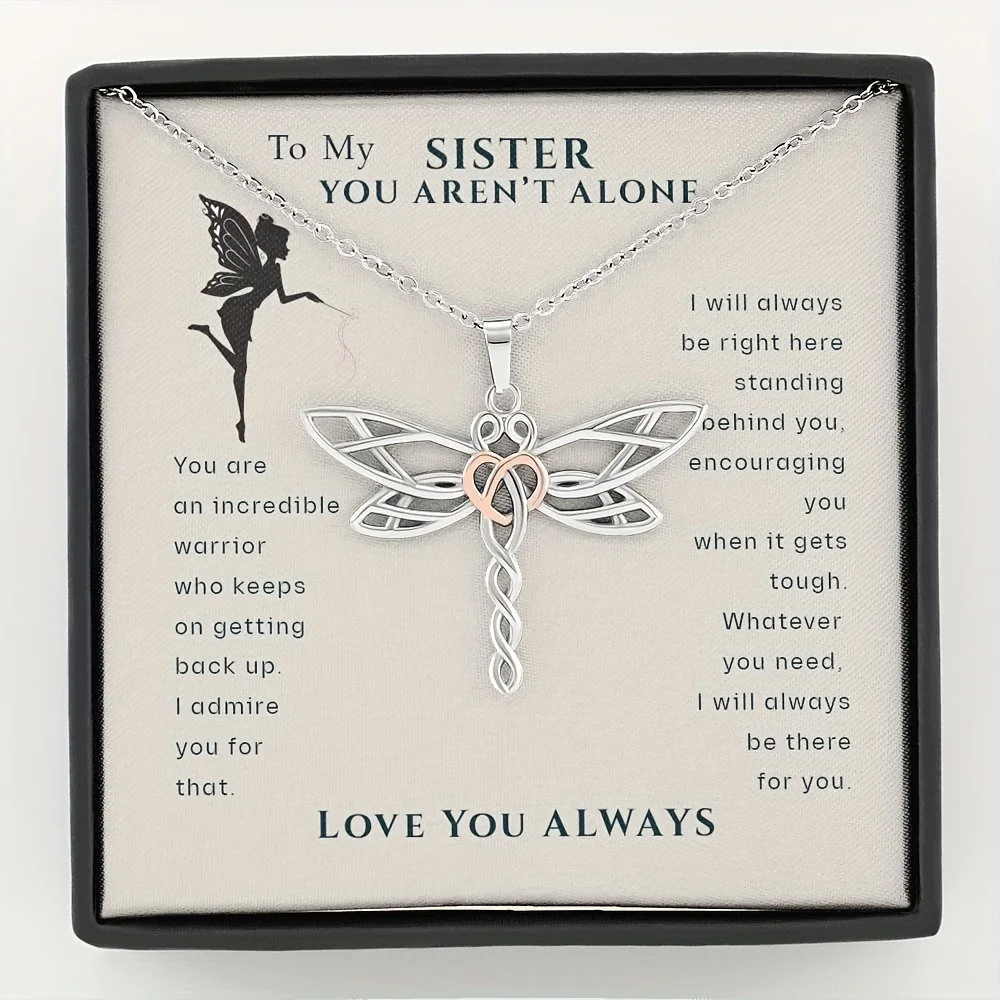 To My Sister, You Aren't Alone Dragonfly Necklace | Surgery, Cancer Patient, Sick Friend Gift With Standard Box Care Package