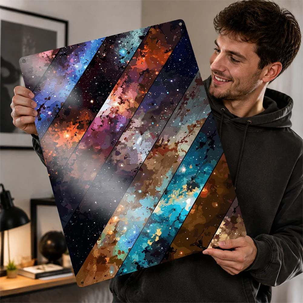 Diagonal Galaxy Stripes Poster Retro 3D Printed Metal Signs Customized Wall Hanging Gift for Living Room Interior Decoration