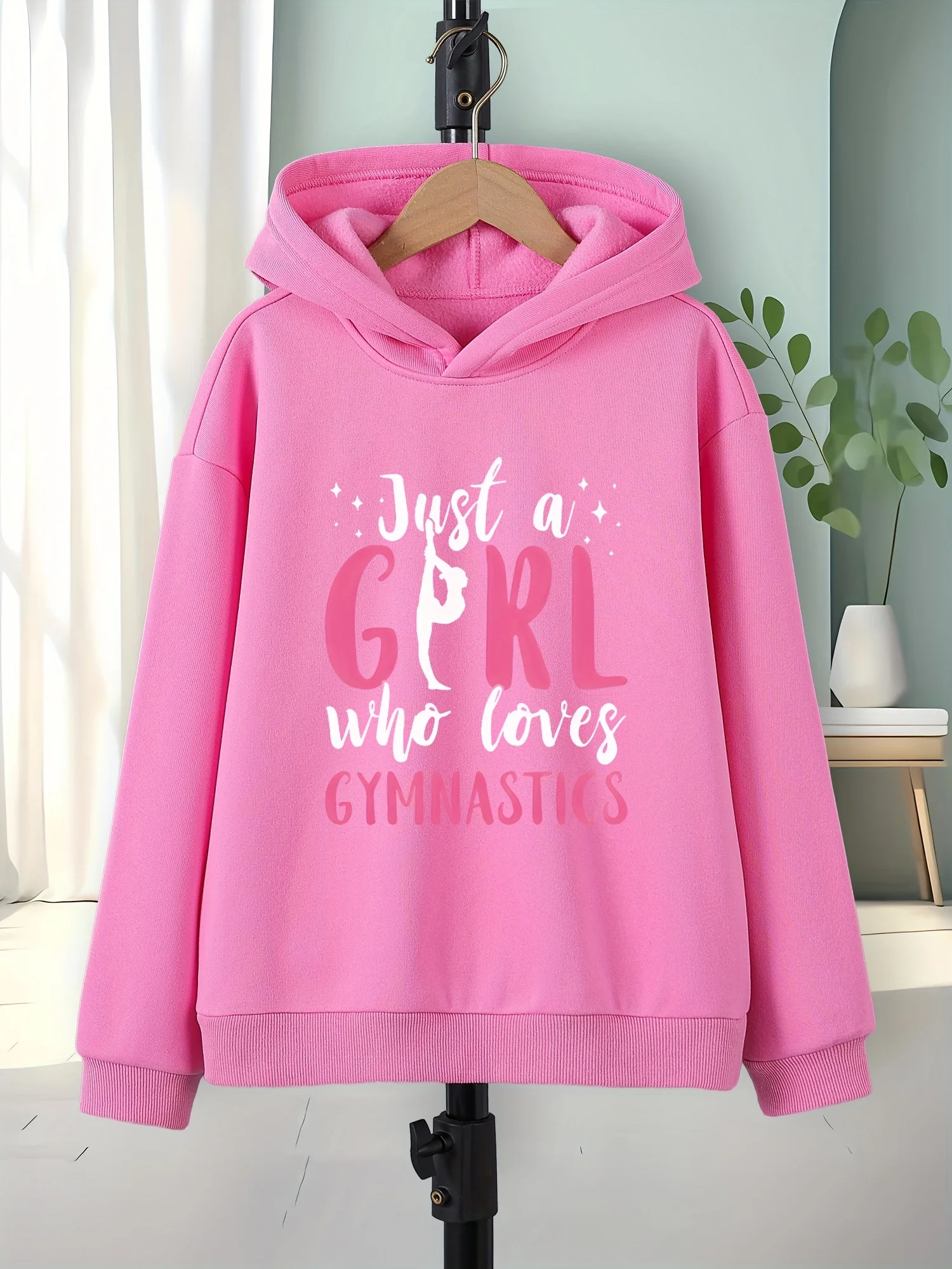 Hoodie Girls GYMNASTICS Pattern Print Sports Slightly Stretch Long Sleeve Hooded Sweatshirt Girls Clothing Outdoor Activities I