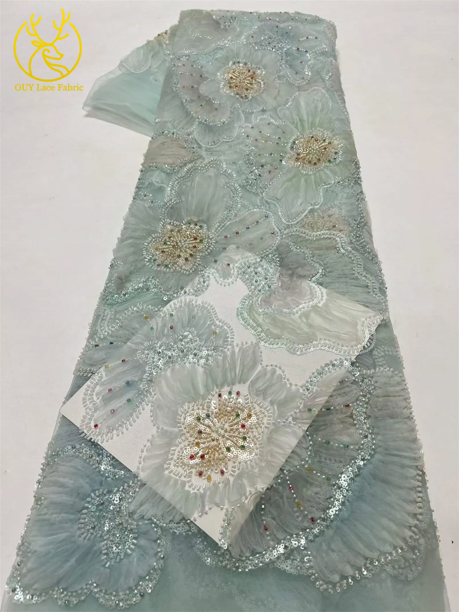 Wunderschöner Afrikanischer Pailletten-Perlen-Spitzenstoff 2026 Hochwertiger Französischer Spitzenstoff Nigerianische Netzspitze Stickerei Partykleid – Detail 20