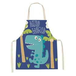 Dinosaur Print Apron for Children Kitchen Cooking Linen Apron Baking Accessories Apron for Men Women Household Item Apron