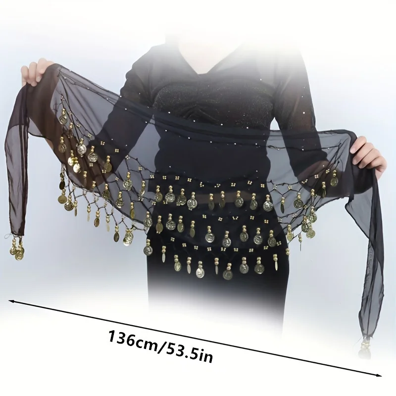 Cinturón de rendimiento con borlas brillantes para danza del vientre para mujer, cinturón con forma de moneda, cadena de cintura para danza india