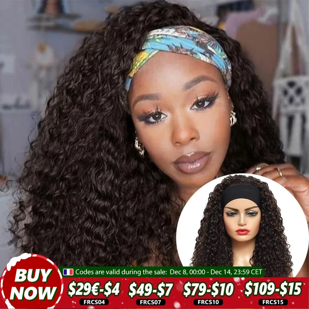 Perruque bandeau bouclée frisée avec strass, cheveux humains Remy, entièrement fabriquée à la machine, densité 180%, cheveux brésiliens 100% humains pour femmes noires