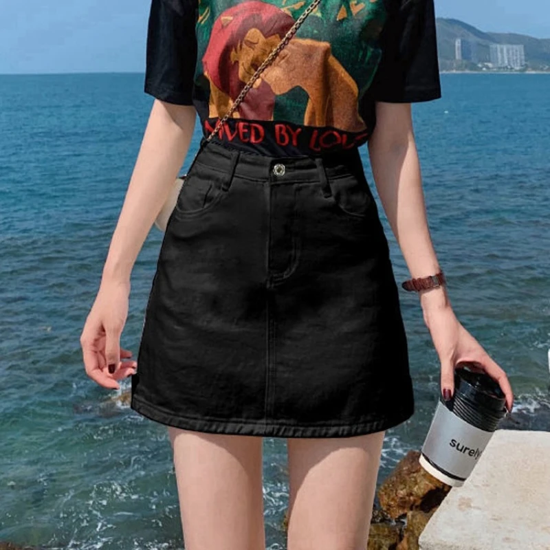 Streetwear Black Women\'s A-Line Skirts Jeans Summer High Waist Mini Skirt Casual Fashion High Street Harajuku Skirts for Women