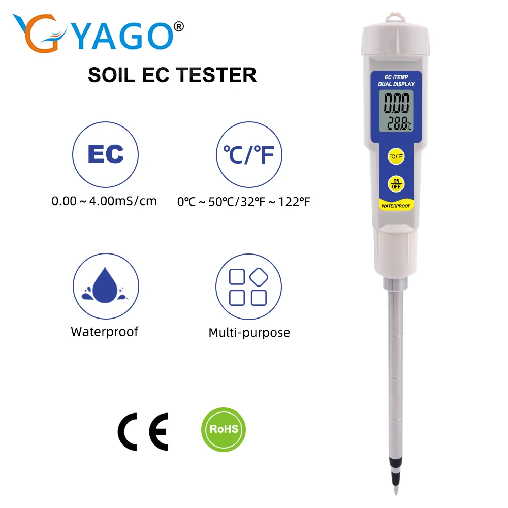 

Digital Soil Meter Soil EC Tester Conductivity Meter Thermometer with ATC for Garden Hydroponic Aquarium Swimming Pool Water