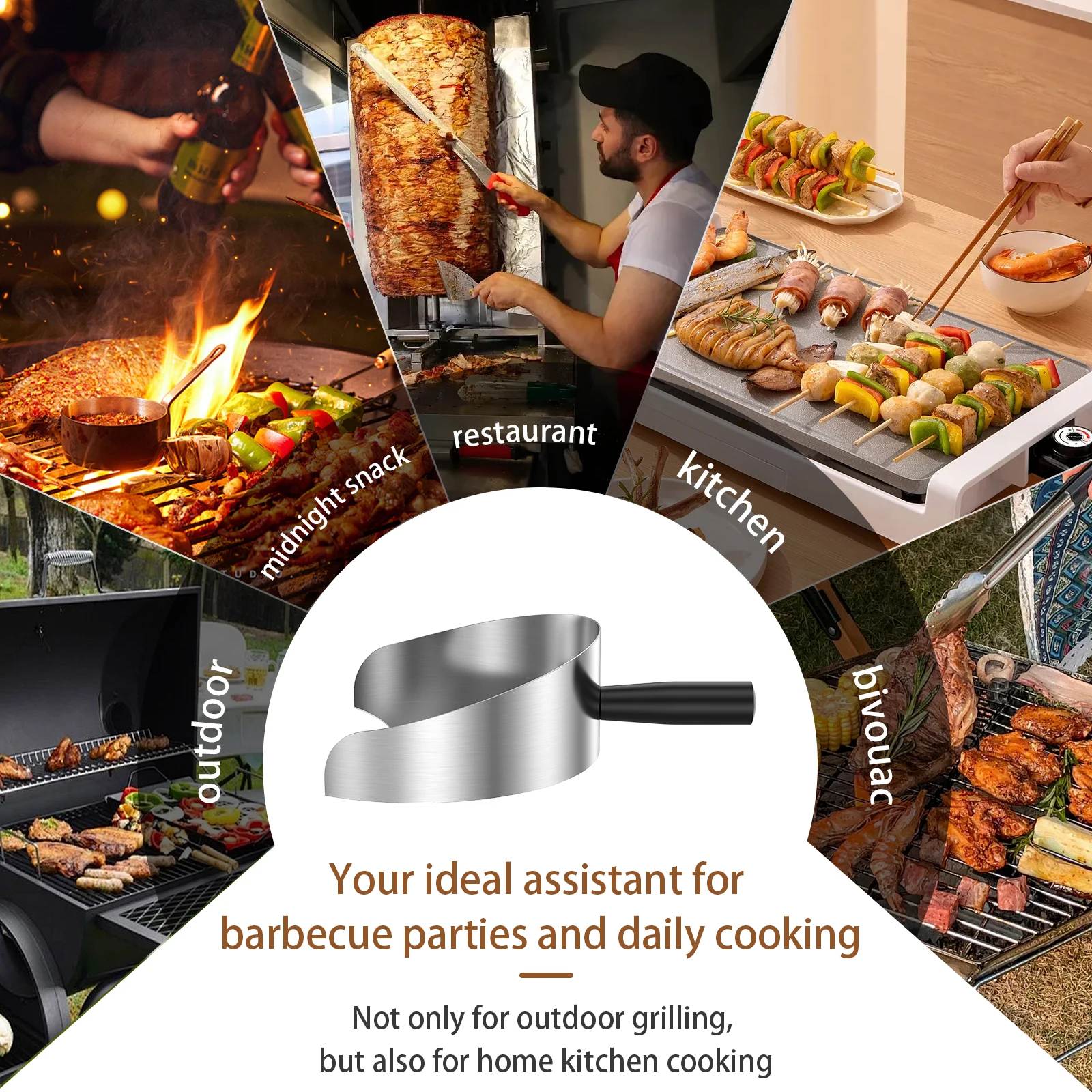 يده كباب دونر شوف المشواة الصيد عموم اللحوم الماسك الفولاذ المقاوم للصدأ المشواة اللحوم مجرفة غير عصا المقالي للشواء #6