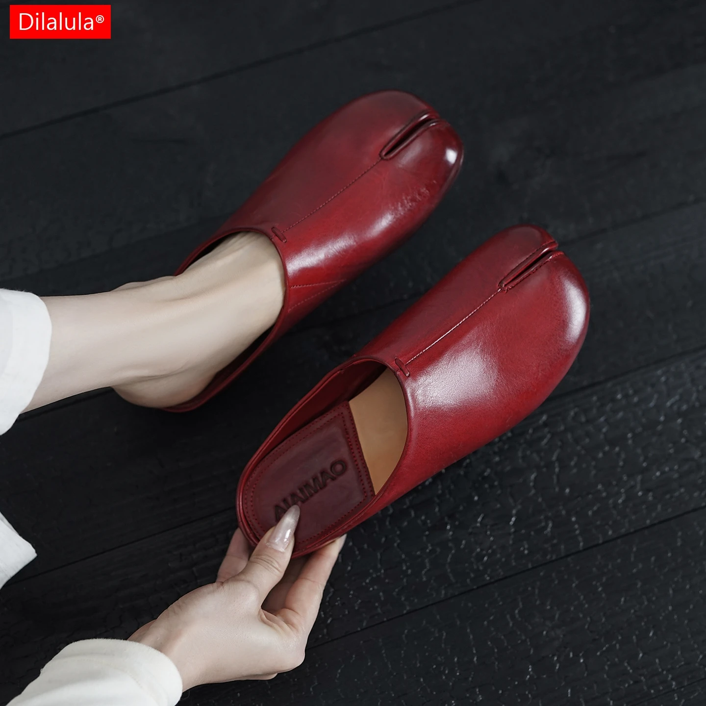 

Dilalula 2026, винтажные тапочки таби из натуральной коровьей кожи, женские туфли-лодочки на низкой танкетке с закрытым носком и раздельным носком, женские сандалии для отдыха