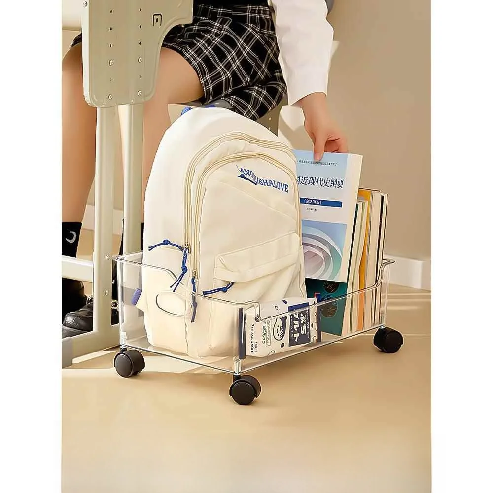 

Rolling Book Bag Storage Ra with Wheels Mobile Bookcase under Desk Organizer Small Cart Home Use Pull out elf System