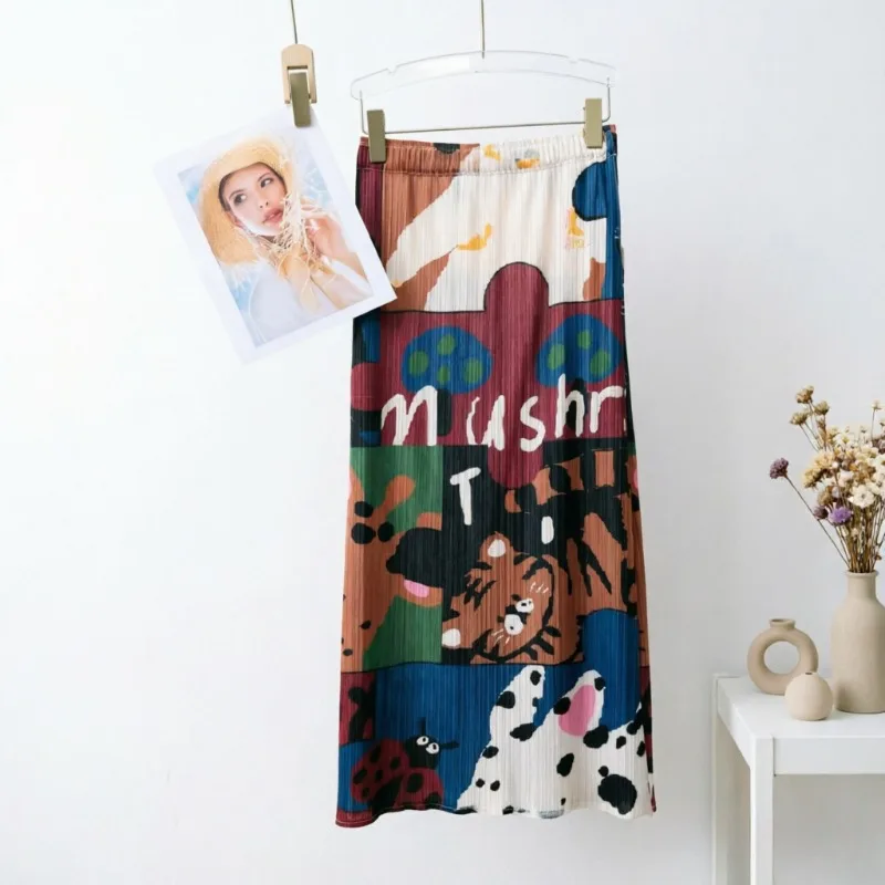 Plissierter Rock 2026 Sommer Neu Einfacher Modischer Bedruckter Lässiger Rock mit Elastischem Bund und Schlitz für Damen mit Taschen