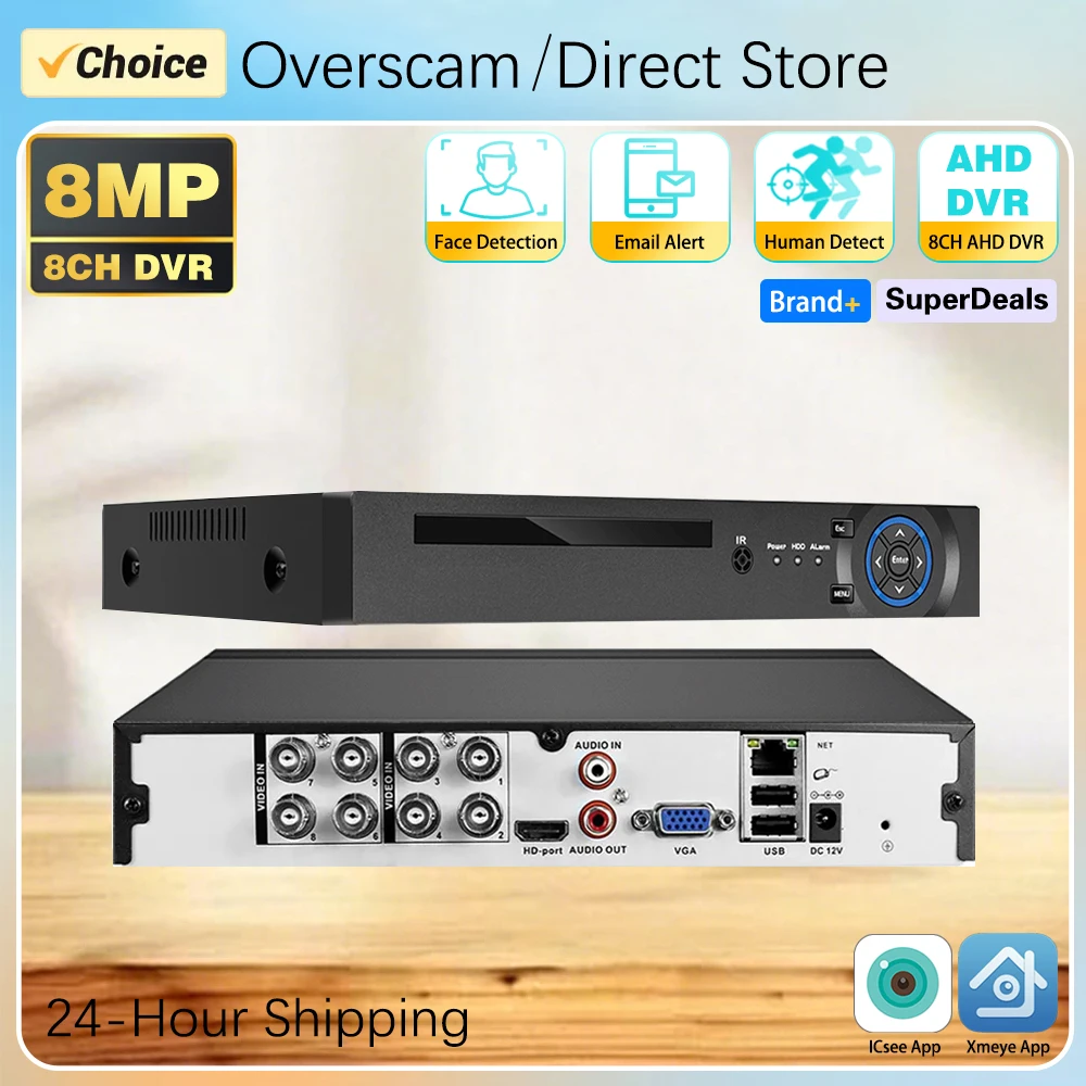 8CH CCTV DVR 4K 8MP 5MP Face Detec AHD CVI TVI CVBS IP Camera Hybrid Digital Video Recorder Home Security 4CH XMEYE APP System