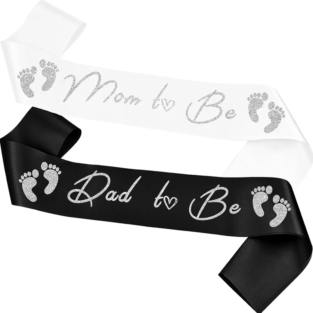 

2 Pcs Mom To Be and Dad To Be Sash Baby Shower Decorations Supplies for Mother Father Gifts Gender Reveal Party Accessories