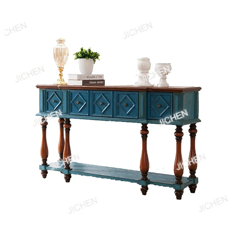 

ZQ Vintage Luxury Console Tables Mid Century American Retro Premium Console Tables Beauty Metal Handle Bureau Furniture Living R