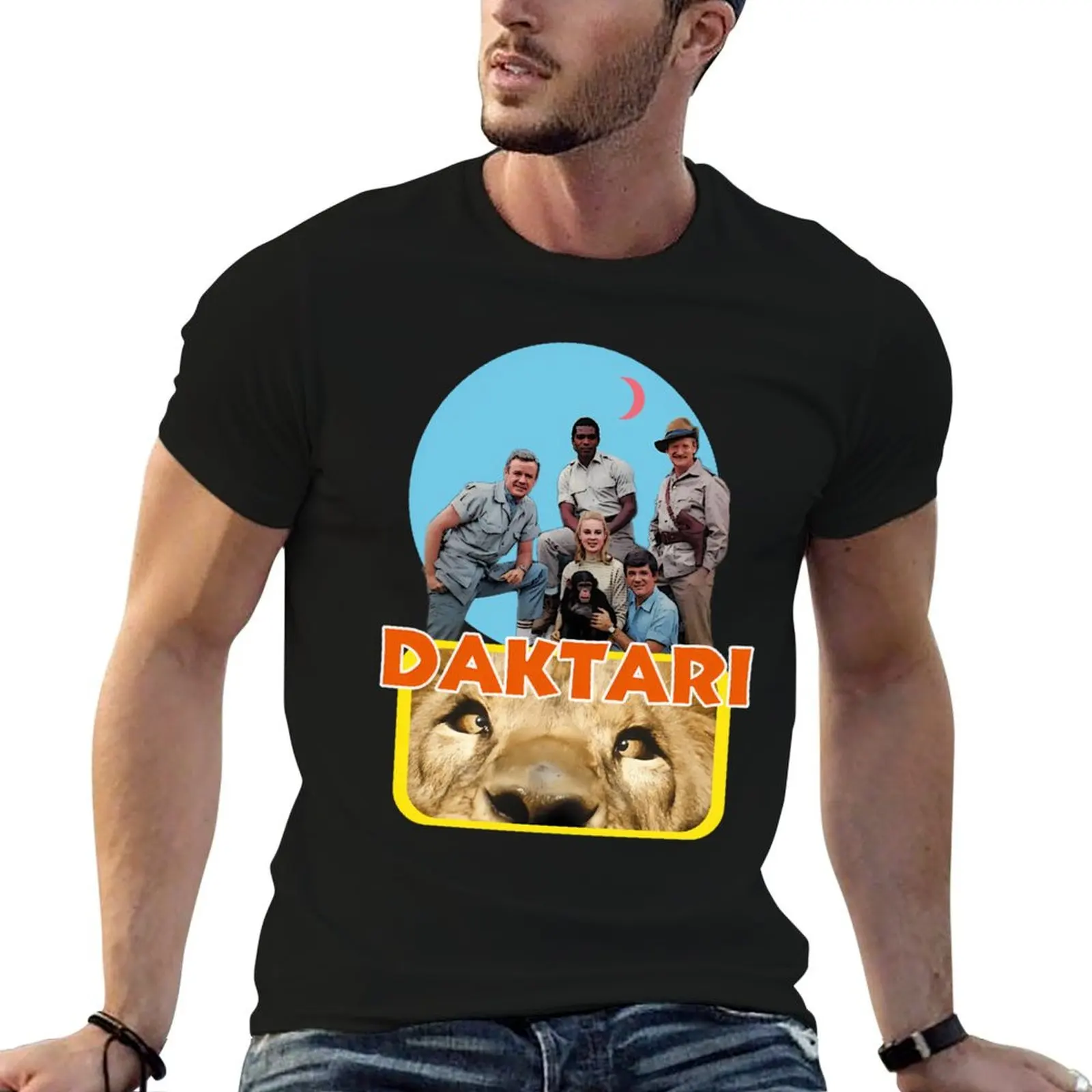 

Daktari And Clarence The Cross Eyed Lion Veterinarian Marsh Tracy And Chimpanzee Judy T-Shirt men t shirt cotton 100% T-Shirt