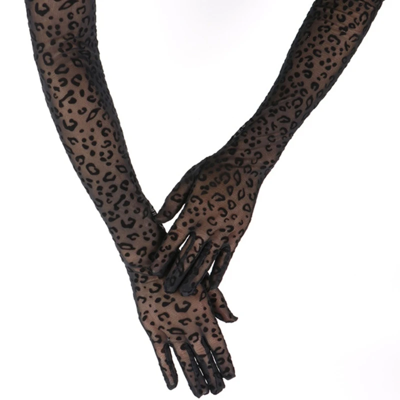 55cm Sexy Leopard Mesh Long Gloves See Through Tulle Opera Gloves Evening Party Gloves Dress Accessories