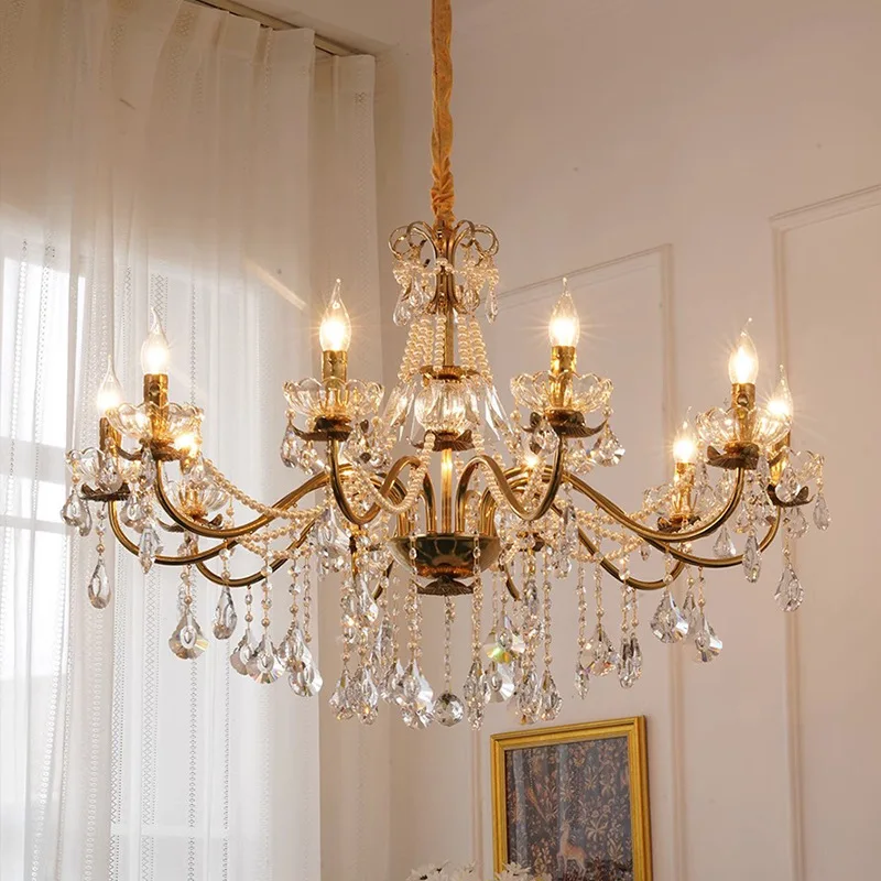 

French romantic retro living room crystal pearl European villa glass American chandelier home decor