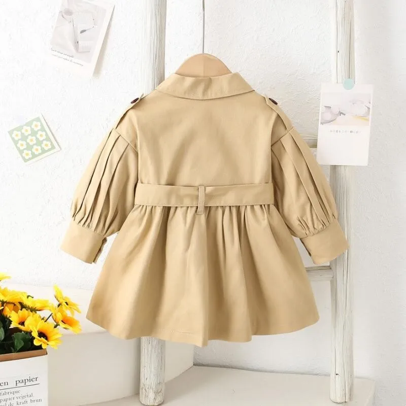England Style Windbreaker Jacket Girls Girdle The Waist Trench Coats Girl Spring Autumn Overcoat Children\'s Casual Clothing 0-4Y
