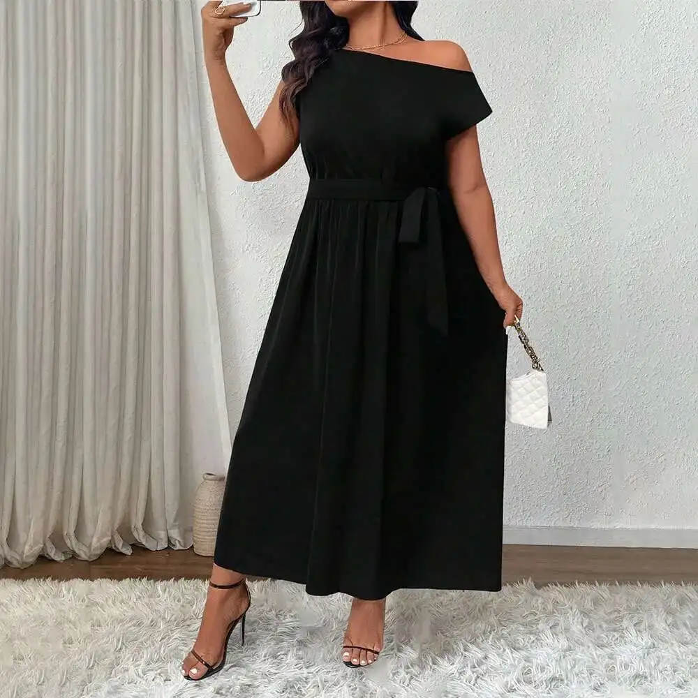 

Large Size Women's Elegant and Feminine Temperament, One Shoulder Sloping Collar, Off Shoulder Jumpsuit, Long Skirt Casual Y2k