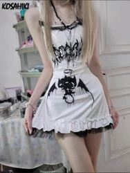 KOSAHIKI Gothic Punk Sleeveless Tank Dress Women Printed Fairy Grunge Dresses Y2k Harajuku Sexy Robe Streetwear Black Vestidos