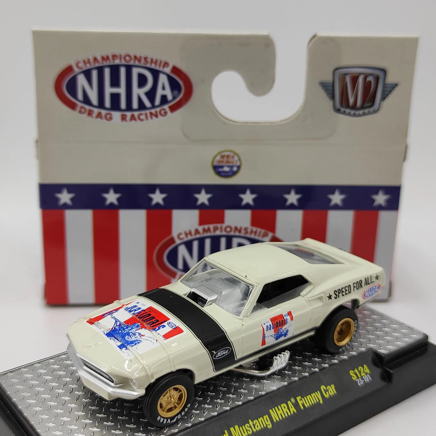 

Diecast M2 1/64 Scale 1969 Ford Mustang NHRA Funny Car Alloy Collectible Toy Gift Souvenir Display Ornament