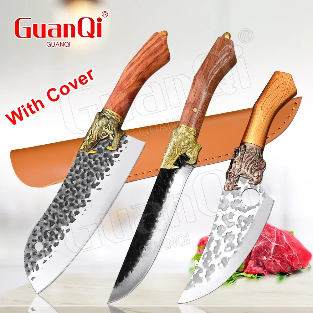 

High-carbon Clad Steel Hard Blade Chopper Kithen Knife Butcher Boning Meat Cleaver Utensils Dragon Head Outdoor Fishing Tools