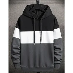 Men's Hoodie Color Block Print Sweatshirts For Men Harajuku Hooded Shirt Pullover Casual Clothes Streetwear Top Men's Clothing