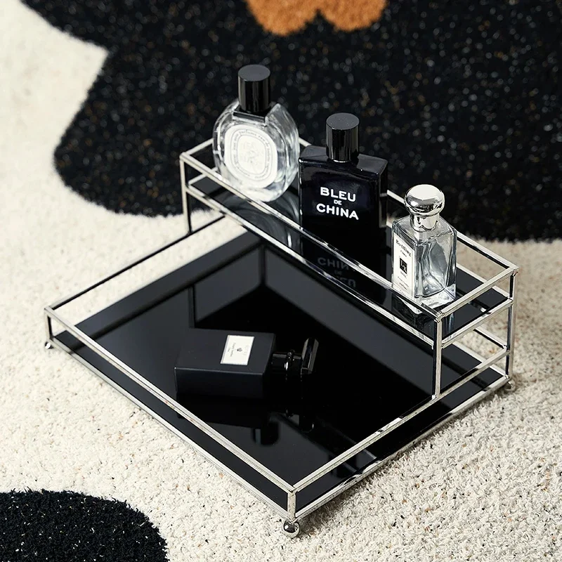 【Premium】Light Luxury Black Desktop Metal Organiser Perfume Display Rack Metal Border Desktop Mug Makeup & Skincare Organiser