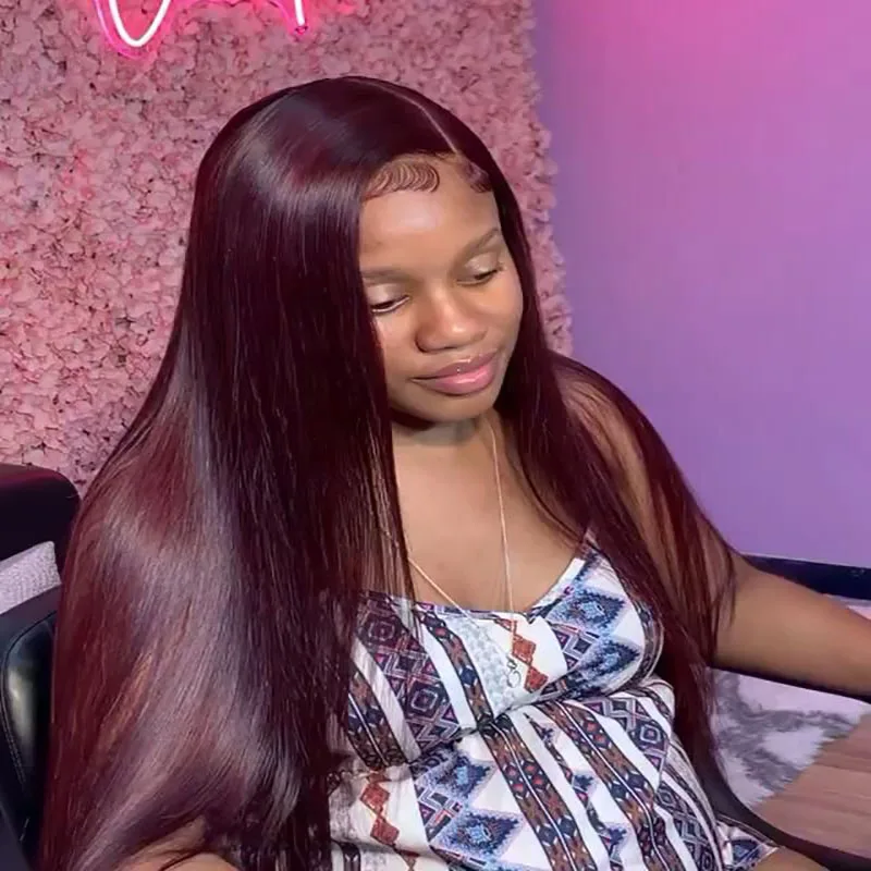 

99j Burgundy Colored Straight Hair Hd Lace Front Wig Raw Brazilian Human Hair Wigs Pre Plucked Wine Red 13x4 Lace Frontal Wigs