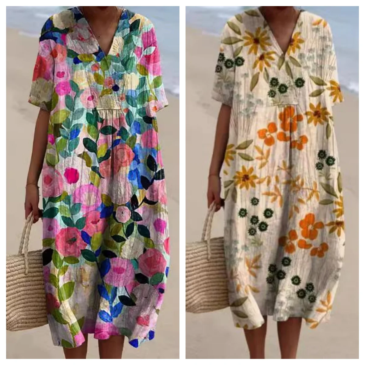 Kobiety Retro Geometria Koło Nadruk Długa Sukienka Wiosna Jednorzędowa Klapa Koszula Sukienka Letnia Puff Krótki Rękaw A-Line Boho Sukienka