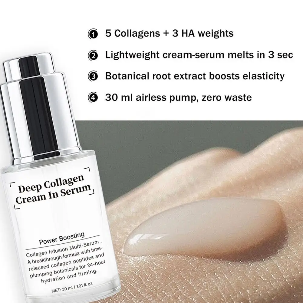 Creme de colágeno profundo de 30ml em soro - multi-soro de infusão de colágeno com reforço de energia, hidratação 24H e reafirmante ilumina a pele