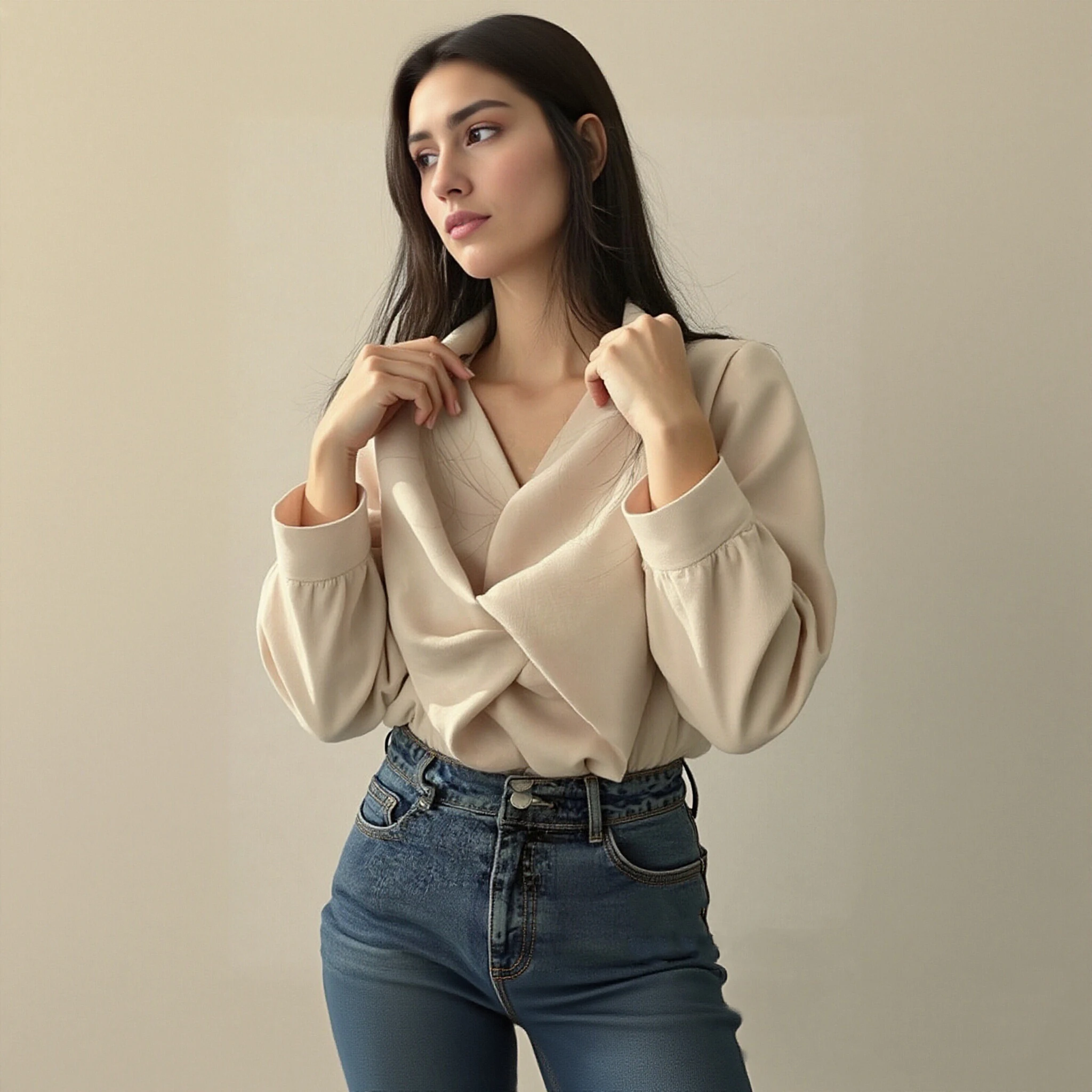 

Дышащая рубашка, стильный женский пуловер с v-образным вырезом и рукавами-фонариками, топы с завязками, однотонный, обычный для повседневного использования для женщин