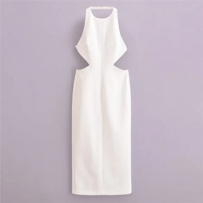 

Waist hollowed out decorative Neck-mounted dress for Women Solid color backless Casual High Street style Ankle-Length Dresses