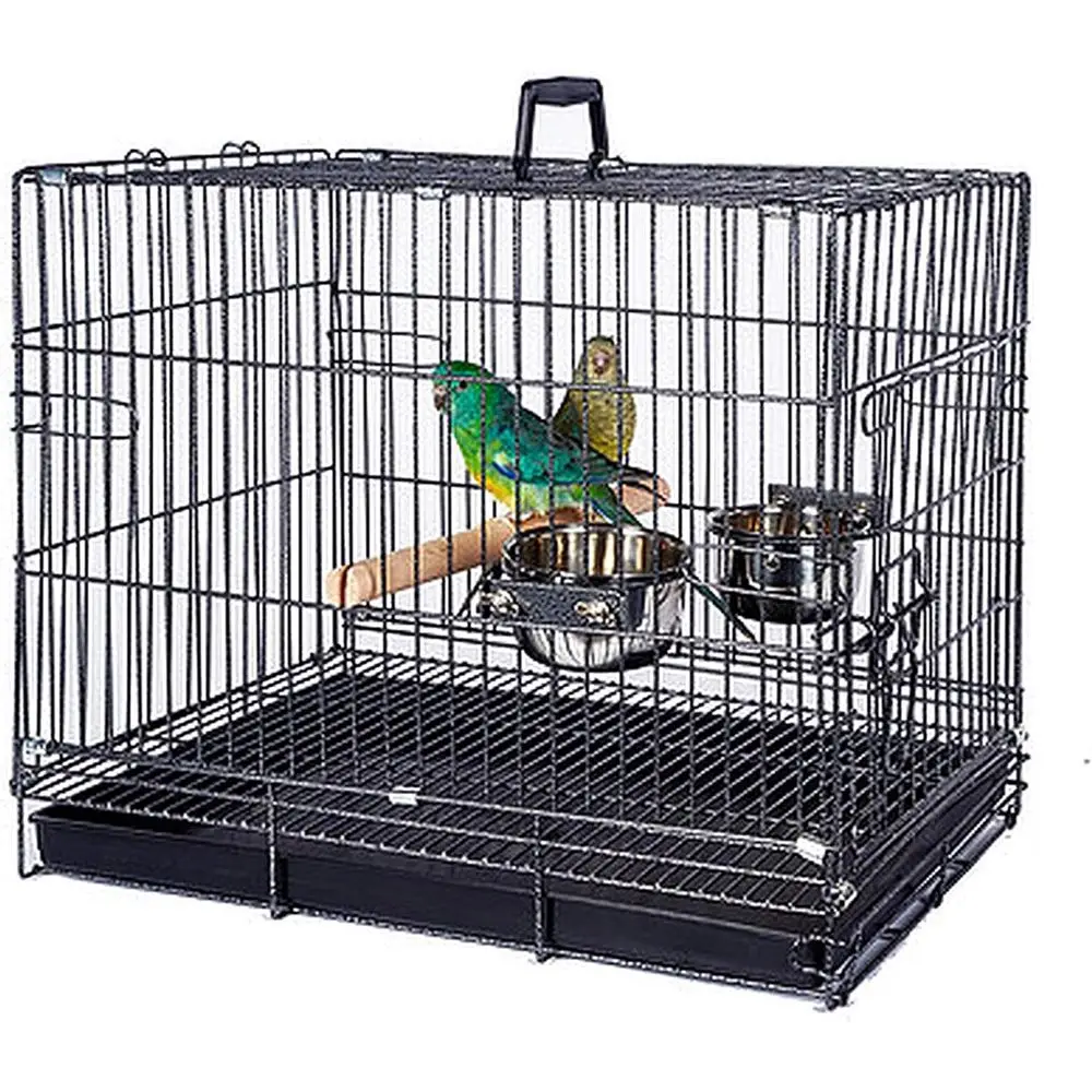 

Портативная складная клетка для попугаев с деревянной перекладиной и мисками для еды/воды из нержавеющей стали, защита от раскрытия клюва