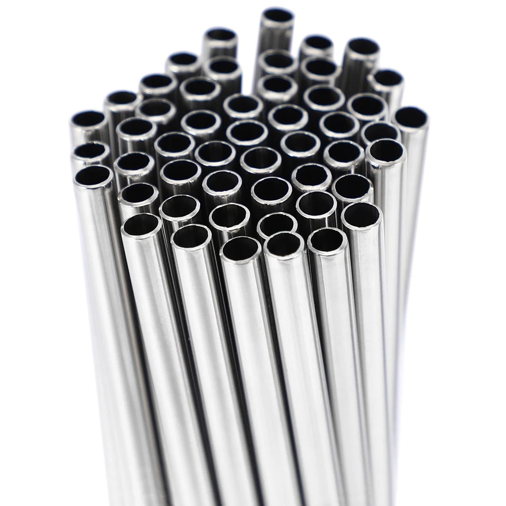 AB33-200Pcs Metal Straws Can Be Reused 304 Stainless Steel Drinking Water Pipes 215 Mm X 6 Mm Curved Straws And Straight