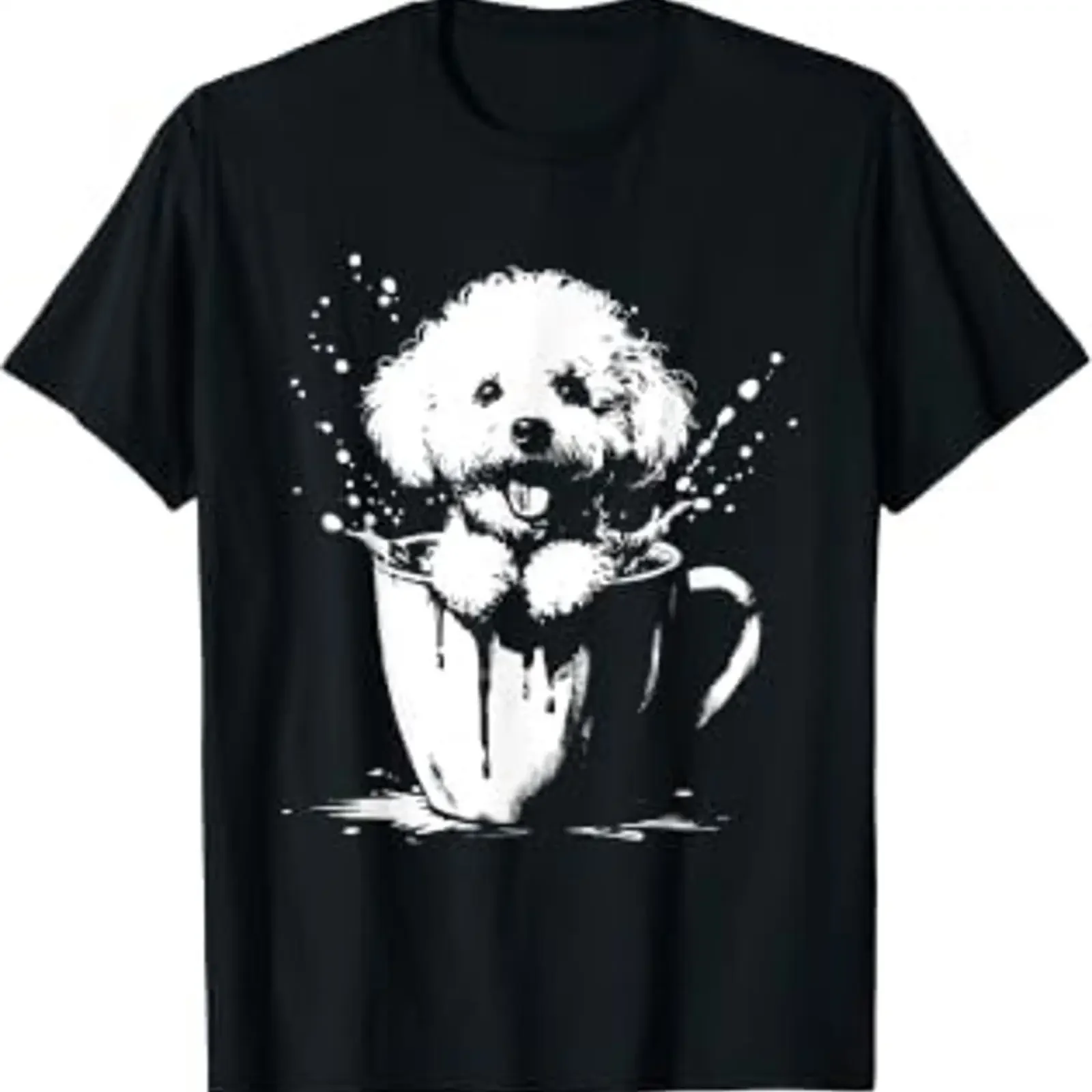 Tasse à café motif chien bichon frisé Vintage Dog Coffee Lover T Shirt vintage Washed Versatile homme Unisex Casual streetwear